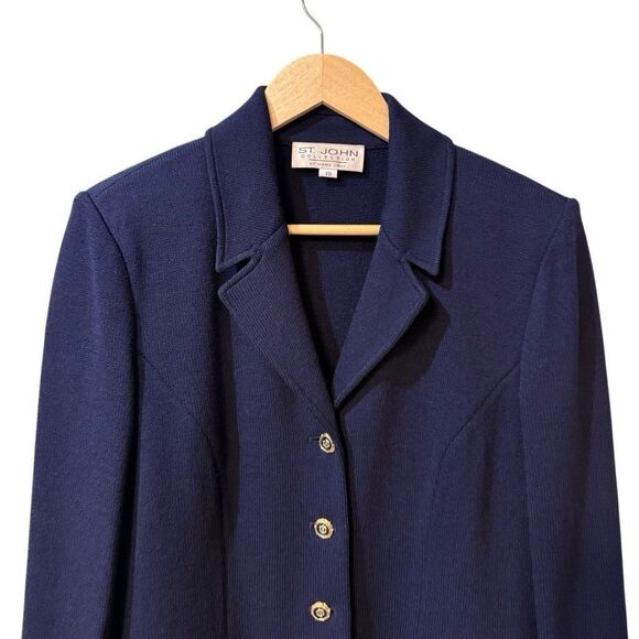 St. John Collection By Marie Gray Womens Four Button Santana Knit Jacket 10 Navy - Picture 3 of 13